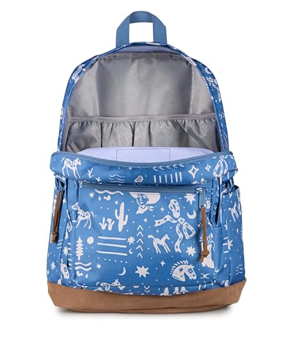 Image of JanSport Right Pack Backpack - Durable Daypack with Padded 15 inch Laptop Sleeve, Spacious Main Compartment & Integrated Water Bottle Pocket - Yeehaw And Horses Elemental Blue /Cream