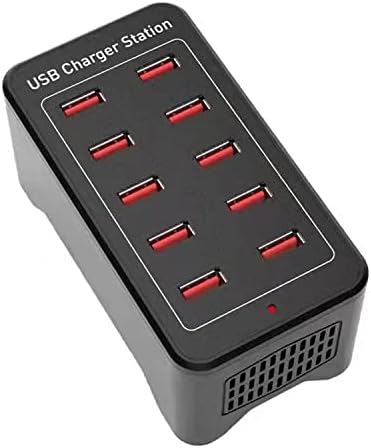 SCCVEE USB Charger, 10 Port USB Power Adapter, 50W Multi-port USB Fast Charging Station Compatible with iPhone 12/13/14/Samsung S22/S21/Z Flip/iPad/Xiaomi/Huawei/Oppo/OnePlus/Other Devices.Black