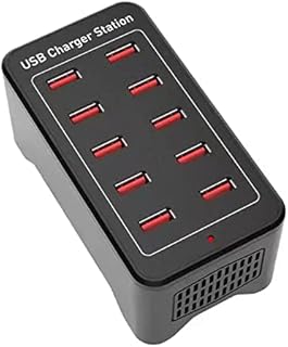 SCCVEE USB Charger, 10 Port USB Power Adapter, 50W Multi-port USB Fast Charging Station Compatible with iPhone 12/13/14/Samsung S22/S21/Z Flip/iPad/Xiaomi/Huawei/Oppo/OnePlus/Other Devices.Black