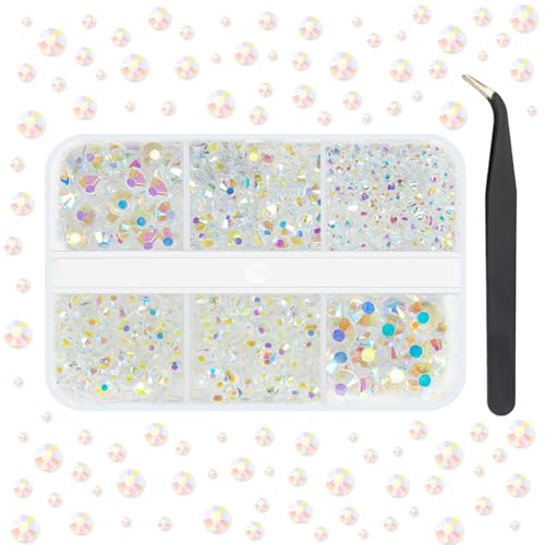 qiipii Transparent AB Resin Rhinestones for Crafting 2mm-6mm Clear White AB Flatback Jelly Stones Non-Hotfix Gems Crystals for Nails Face Eyes Makeup Tumblers Bottles DIY Crafts Clothes Shoes Phones