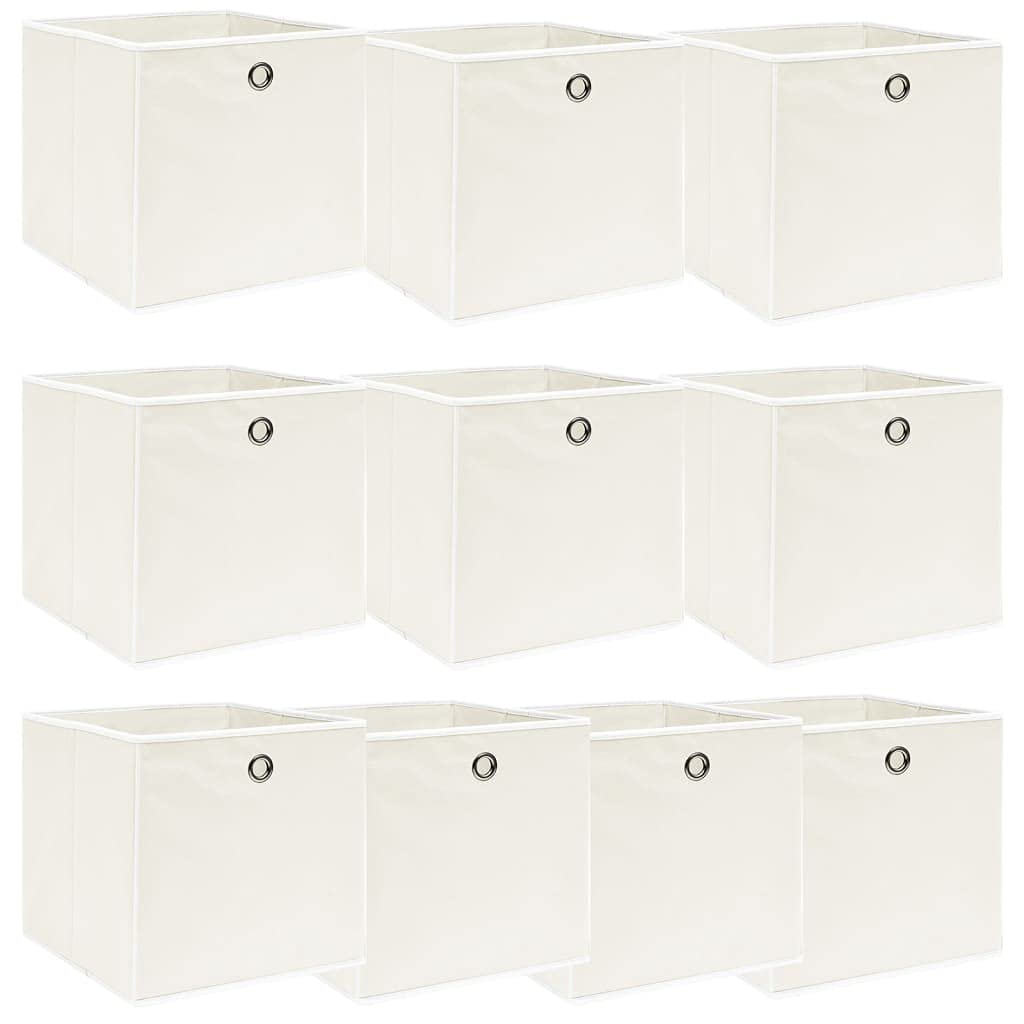 Aufbewahrungsboxen 10 Stück Weiß 32x32x32 cm Stoff faltbar, Ordnungshelfer Kiste Behälter für Schrank Regal Schublade, platzsparend stapelbar Organizer für Küche Bad Schlafzimmer