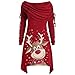 Produktbild MRULIC Weihnachtskleid Damen Pullover Herbst Lose Asymmetrisch Curved Rock Oberteile Blusen Rundhals Casual Loose Kleid Lange Tops Foldover Kragen Tunika Bluse