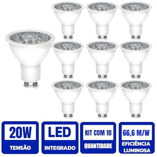 Kit 10 Lampada Led Dicroica Mr16 Gu10 4,8w Bivolt Inmetro 3000k 4000k 6500K Luz Branco Frio Branco N