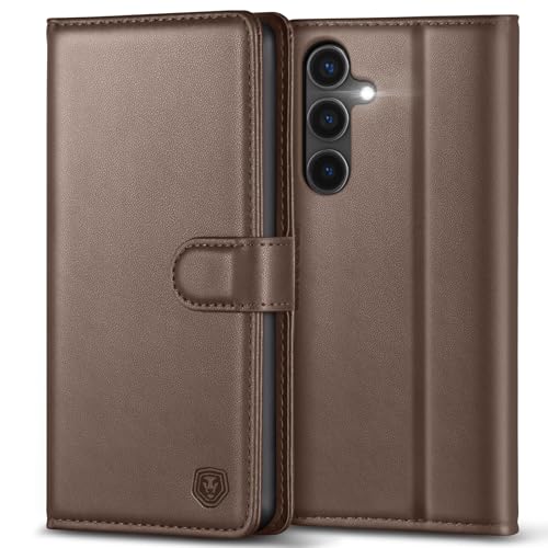 Coque Samsung S25 Plus avec porte-carte et fermeture magnétique - Étui béquille café