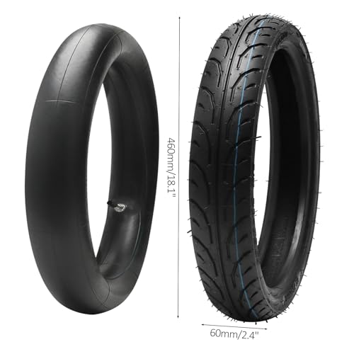 60/90-14 Front Tire and Tube Set, 90/90-12 Rear Street Tire with Straight Valve Stem Inner Tube, Fits 14\" 12\" Wheel Rim, Road Tread Tires Replacement for Scooter On-Road Motorcycle Mini Bike Ebike - Thumbnail 2