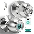 UMIK UMIKSMART Fingerprint Door Lock, Smart Door Knob, Keyless Entry Door Lock with App Control, Thumbprint Door Knob with Backup Key, Suitable for Home, Bedroom, Apartments, Garage, Office - Sliver