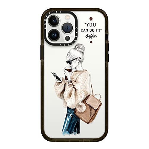 CASETiFY �C���p�N�g�P�[�X iPhone 13 Pro Max - Girl And Coffee - �N���A �u���b�N