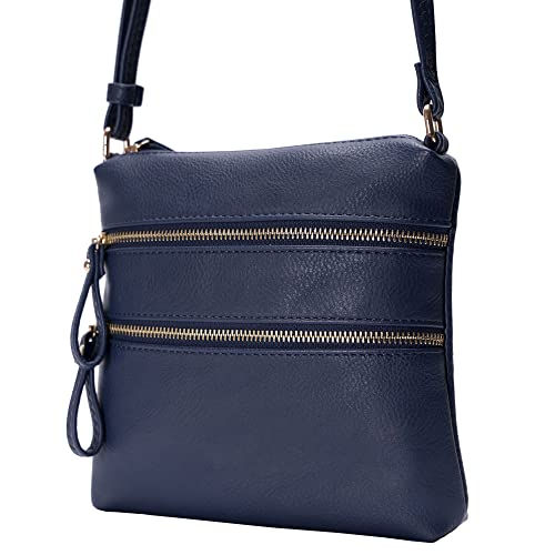 Image of Solene Small Multi Zipper Pocket Crossbody Bag with Adjustable Strap, Lightweight Travel Purse, Daily Small Messenger Pouch