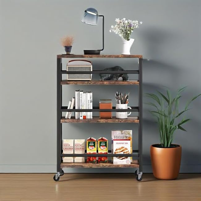 4-Tier Narrow Tall Rolling Storage Cart, Space-Saving Design, 110lbs Capacity, 4 Swivel Wheels,Modern Industrial Style for Home Office-YsbTC8TE
