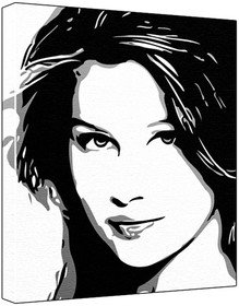 Laetitia Casta (100% Original Painting. Not A Print ) Acrylic Paint On Deep Framed Canvas (60 x 50 x 1.8 cm) 3-Colour Black/Grey/White-image-21