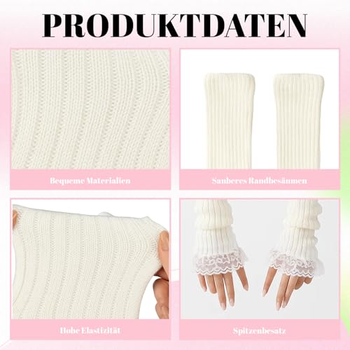 BrKern Armstulpen Damen Fingerlos, Weiß Y2K Armwärmer aus Weichem Vlies, Handstulpen für Winter, Party, Alltag, Club