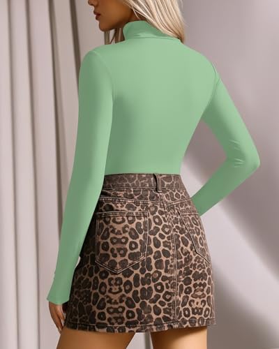 Image of Mangopop Women' Long Sleeve Ribbed Bodysuit Jumpsuits