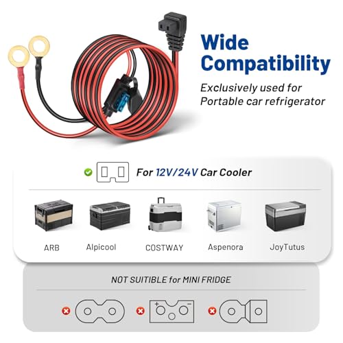 Anina 12V DC Power Cord Cable for Car Fridge with 14AWG O Ring Terminal Car Cooler Charger Compatible with Alp