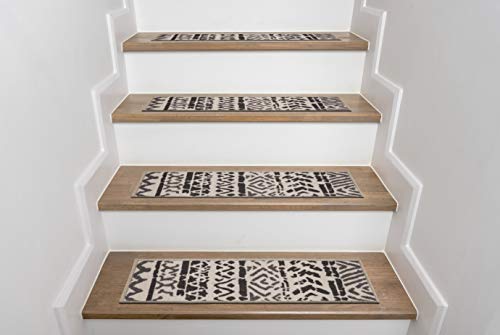 Rugshop Bohemian Design Geometric Non-Slip (Non-Skid) Stair Treads Cream/Beige, 8.6" X 26" (Set Of 13) #TOP5