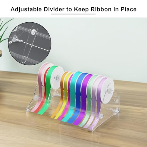 Image of Homakover Acrylic Ribbon Storage Organizer, Wall Mounted or Desk Top, 2-Layer Art Ribbon Dispenser, Holds Large Sizes, Ideal for Craft Room, Flower Shop Wrapping Paper