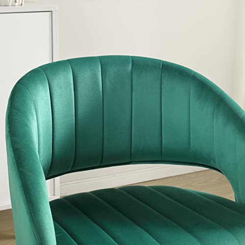 Art Leon Modern Desk Chair No Wheels, Velvet Home Office Chair, Adjustable Height Swivel Chair, Accent Armchair With Aluminum Alloy Base For Small Space Home Office, Green #TOP5