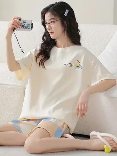 Image of Louis Luxe Cotton Blend Womens Korean Night Dress || Short Pyjama Set || Korean Nightsuit || Women Nightwear ||Round Neck Short Sleeve Nightsuit || Loungewear || Everyday Nightdress