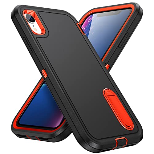 IDweel for iPhone XR Case,Black for iPhone XR Case with Kickstand for Men, Heavy Duty Protection Shockproof Anti-Scratch Slim Fit Protective Sturdy Case Hard Cover for iPhone XR 6.1″,Black/Orange