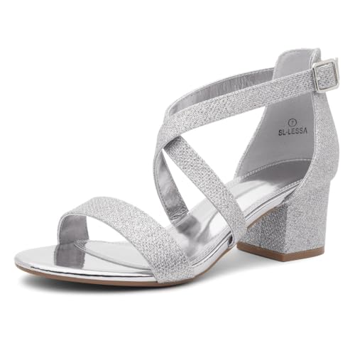 Image of Shoe Land SL-LESSA Women's Low Heels Open Toe Dress Heeled Sandals Cross Ankle Strap Chunky Block Short Heel Pumps Shoes for Office Prom Wedding Party