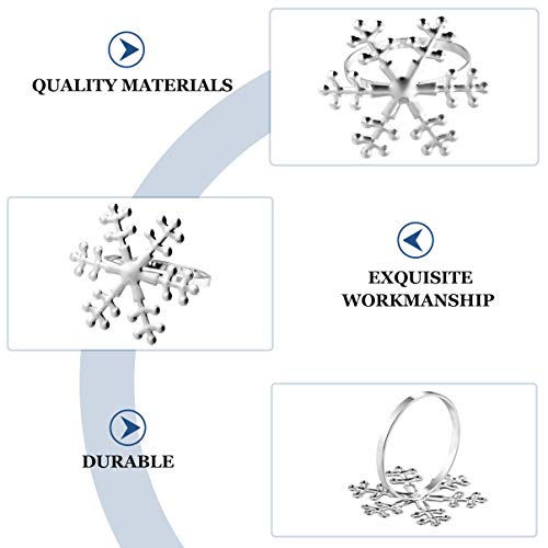 Valicclud 6 peças de anéis de guardanapo de flocos de neve de Natal, porta-guardanapos de liga domés