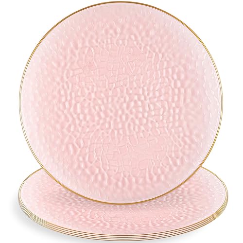Platos de plástico rosa con borde dorado, pack de 4, 13 pulg. miniatura 1