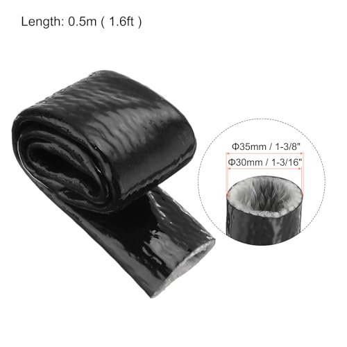 Image of MECCANIXITY 1-3 /16 inch ID 1.6ft Heat Shielded Fire Sleeve Silicone Coated Fiberglass Tape, for Automotive Hose Lines Wires Electrical Wiring, Black