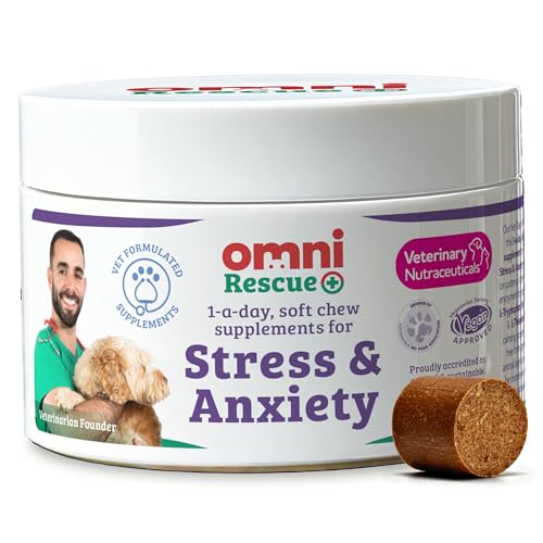 Omni Dog Anxiety Relief Supplement - Dragons Den Winners One-a-Day Supplements for Dogs Aids Stress and Anxiety with L-Tryptophan L-Theanine for Calming 30 Servings Small Dog 0-15Kg