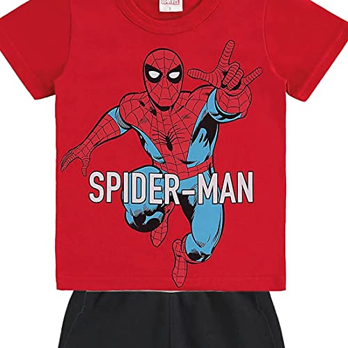 Conjunto Camiseta em Meia Malha Penteada e Bermuda em Malha Fleece Homem-Aranha