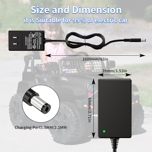 UL Certified 12V Battery Charger for Ride On Toys, 12V Ride On Replacement Charger, 12V Charger for Kids Ride On Car, Universal 12 Volt for Kidzone Bumper Car, Power Wheels, Flybar (Compact & Safe)