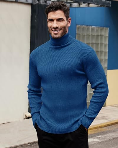 Alimens & Gentle Mens Turtleneck Sweater Slim Fit Cable Knitted Casual Pullover Lightweight Ribbed Long Sleeve Sweaters2