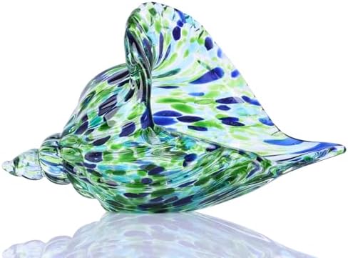 Hand-Blown Glass Conch Sculpture, Green sea Glass Art Shell Statu...