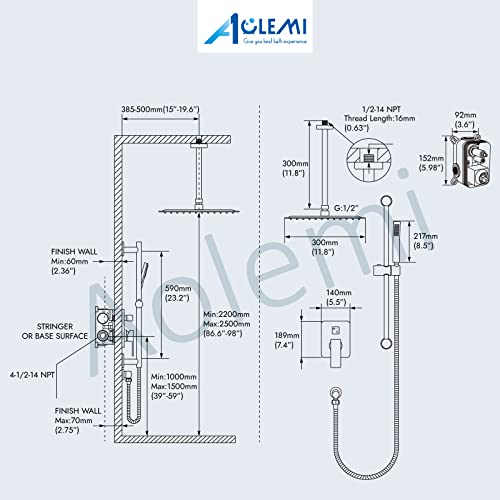 Aolemi 12 Inch Matte Black Ceiling Mount Shower System Rain Shower Head With Slide Bar Handheld Spray Luxury High Pressure Shower Combo Set Rough-In Valve And Shower Trim Included Bathroom #TOP5