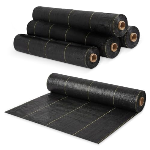 Dewitt 5-Pack Sunbelt Weed Barrier Fabric 3.2 oz, 4 x 300 Feet – Heavy-Duty Ground Cover Mat for Greenhouse Floors, Garden Rows, Raised Beds, Yard Gardening, and Outdoor Landscape Protection