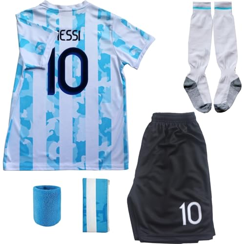 ORGBRAIN Leo. Home #10 Kids Soccer Jersey & Shorts Set Youth Sizes (White, 28 (10-11 Years Old))