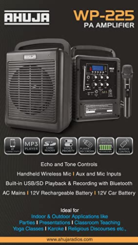 Ahuja Portable PA System WP-225 with Bluetooth, Black