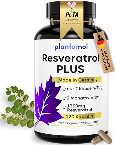 Trans Resveratrol Kapseln 1350mg 120x Resveratrol Hochdosiert 100:1 Trans-Resveratrol PLUS aus japanischem Knöterich 2 Monatsvorrat Made in Germany
