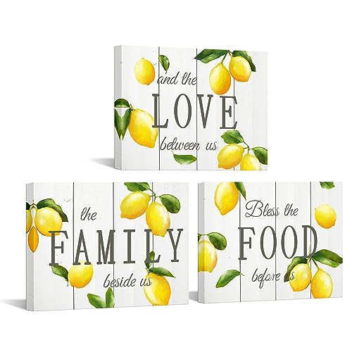 iKNOW FOTO 3 Pieces Lemon Wall Art Farmhouse Yellow Kitchen