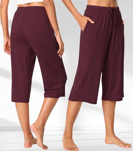 Image of WiWi Bamboo Viscose womens capri pants Wide Leg Pajama Super Soft Lounge knit Sleep shorts Cooling Pj Bottoms S-XXL