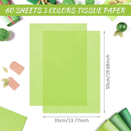 OFFCUP Seidenpapier, 60 Blatt Transparentpapier Bunt, 3 Farben Tissue Paper 50 * 35 cm Bastelpapier Transparent Geschenkpapier Glanzpapier Verpackungsmaterial für Geschenktüten, Dekoration - Grün