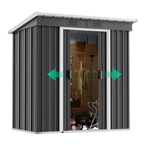 ELUCHANG Metal Garden Shed 6x4ft, Outdoor Storage Tool House, Galvanized Metal Bike Shed, with Strong Reinforced Pent Roof, 1 Lock, Foundation, Double Sliding Doors, 2 Vents, Anthracite - Image 7
