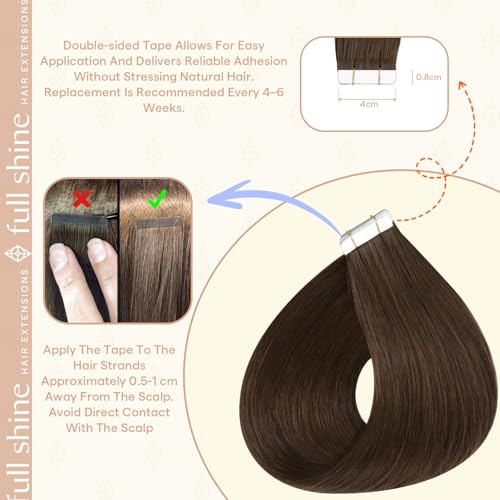 Image of Full Shine Human Hair Extensions Tape in, Hazelnut Brown 16 Inch | 50g 20PCS, Soft Invisible Remy Tape in Extensions Human Hair Natural Straight Long-Lasting Styling for Women Add Volume