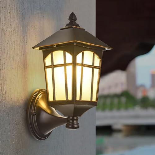 MQDLJSE Aplique de Pared para Exteriores Vintage de Color Negro, lámpara de Pared rústica de Aluminio con Rejilla, lámpara de Pared Exterior IP54 Resistente al Agua, lámpara de Pared Retro