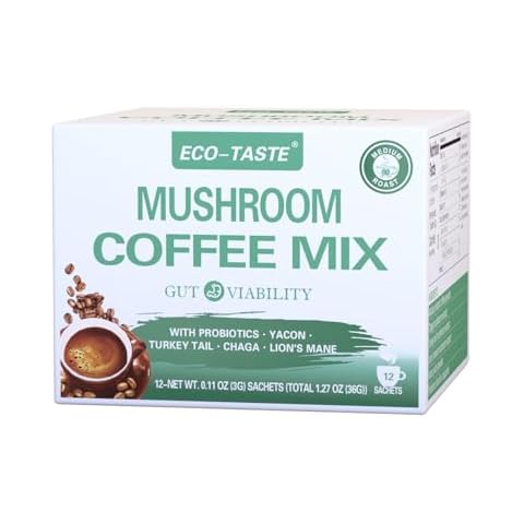 ECO-TASTE Mushroom Coffee Mix, Designed for Gut-Health with Chaga, Lion's Mane, Turkey Tail, Yacon and Probiotics – 12 Sachets Cover