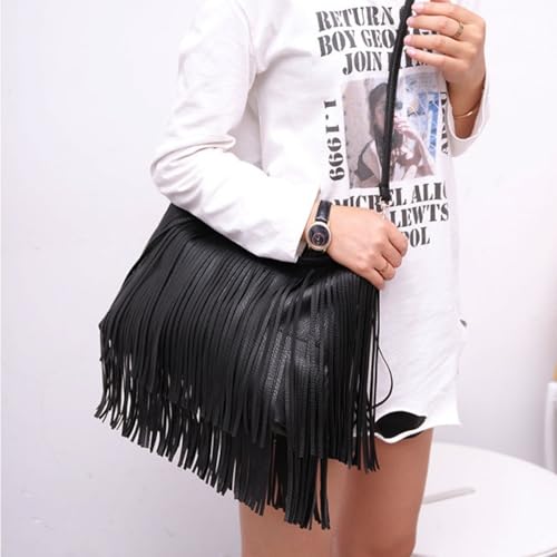 Image of IAMUHI Casual Rivets Fringed Shoulder Handbag for Women,Soft Vegan Leather Hippie Crossbody Purse Bag Hobo Bag