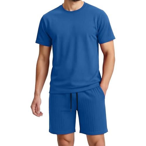 Ensemble homme été en daim t-shirt manches courtes et short ample
