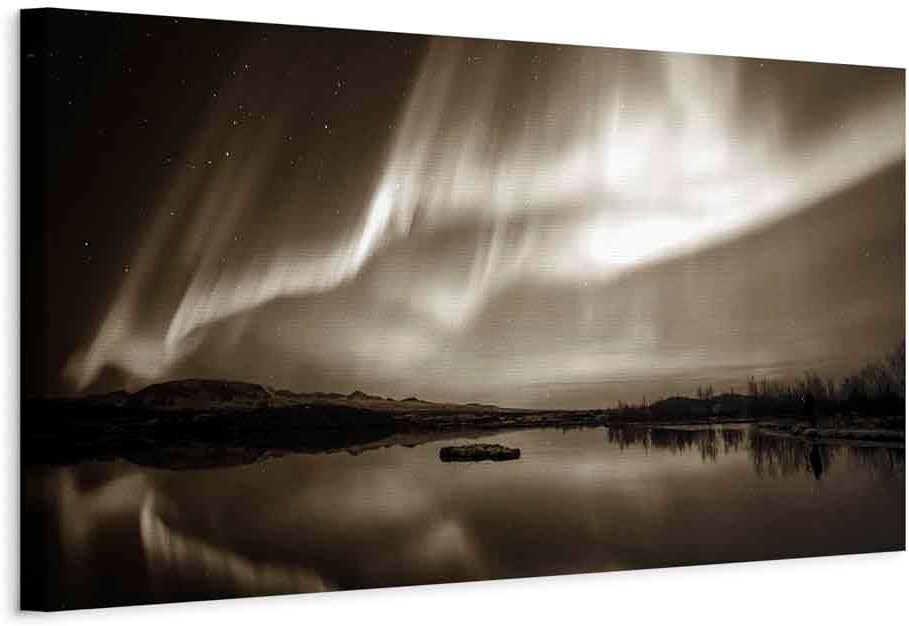 artgeist Acoustic Canvas Wall Art Print Aurora 53x18 in - 1pcs Picture with Acoustic Foam Sound Print Artwork Room Acoustics Soundproofing - Night Iceland c-B-0289-b-d