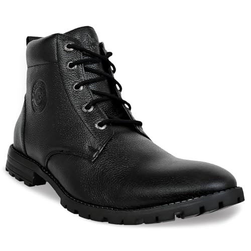 Image of Allen Cooper Genuine Premium Leather Luxury Memory Foam High-Top Boots Shoes For Men(ACCS-823,Black,Size-6,7,8,9,10,11)
