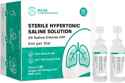 Base Labs 3% Hypertonic Saline Solution for Nebulizer Machine | Saline Solution for Kids & Adults for Inhalation Treatment & Nasal Hygiene Devices | Clears Lungs & Congestion l 25 Vials 5ml Unit Dose