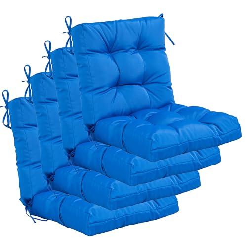 Image of QILLOWAY Outdoor Chair Cushion for Patio Furniture, Waterproof Patio Cushions Set of 4 with Ties, Fade Resistant Replacement Pads for Outdoor Rocking Chairs,Marine Blue