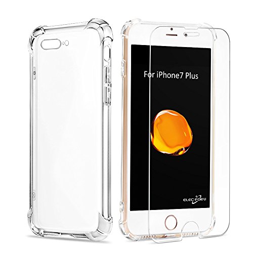iPhone 7 Plus Case, ElecForU [Full Body Clear] Soft TPU Protective Clear Case Cover With HD Tempered Glass [Anti-shock] For iPhone 7 Plus 5.5''